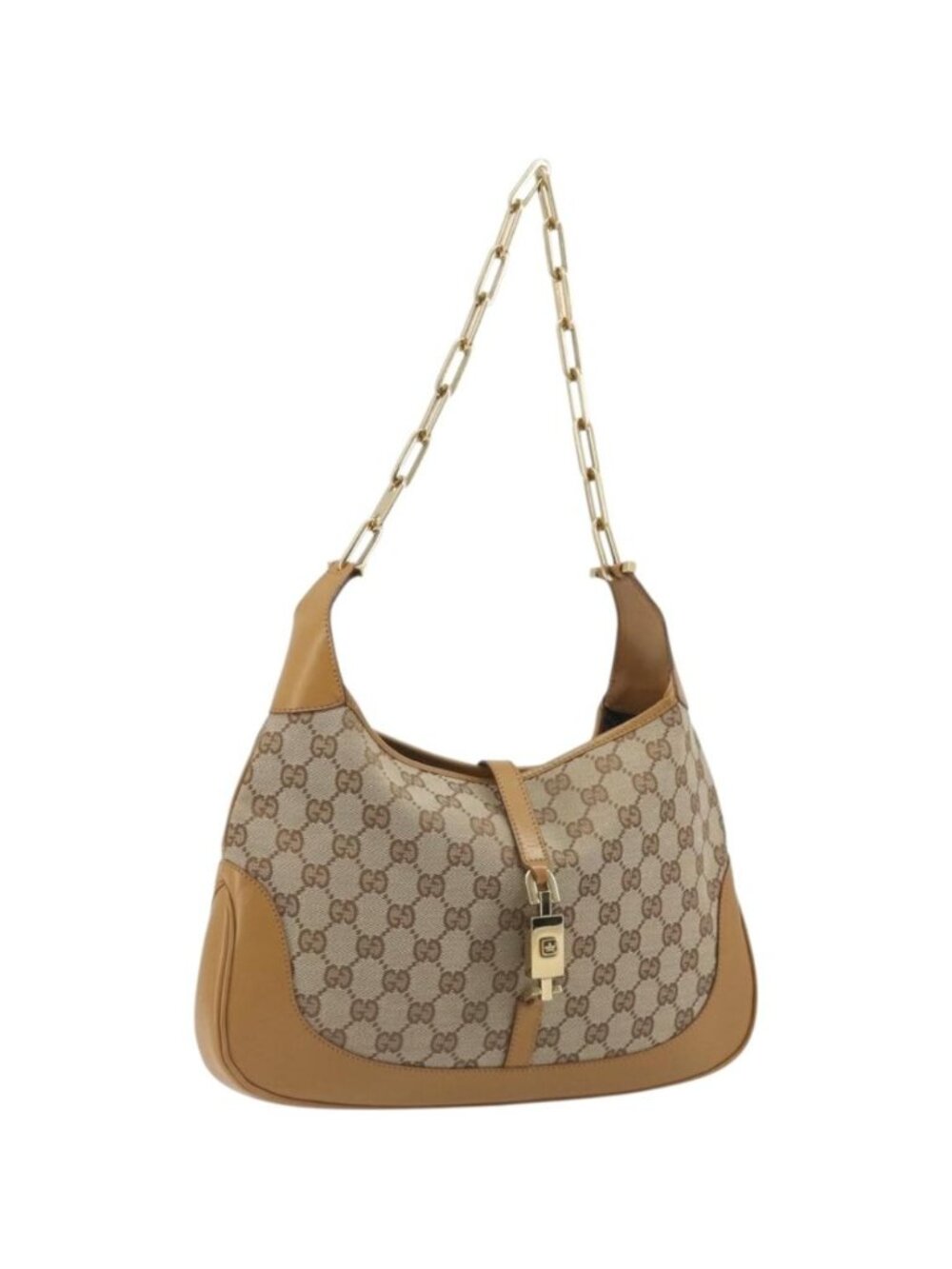 GUCCI GG Canvas Jackie Chain Shoulder Bag Beige Gold 001-4015